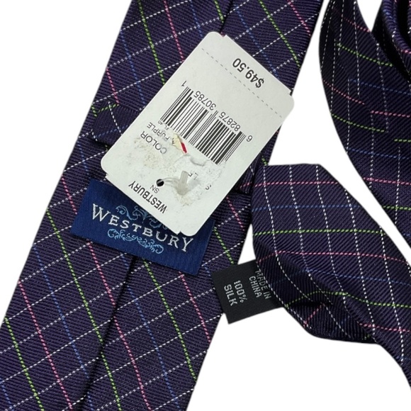 🆕WESTBURY Purple Tartan Silk DESIGNER Tie - Picture 3 of 4